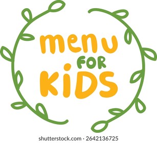 A leafy frame encircles playful text in a child-friendly style. Curved branches form a border around the words in a fun and engaging manner. Cartoon vector illustration.