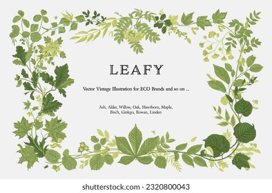 Leafy. Frame. Vector vintage illustration. 
