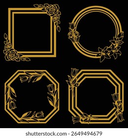 Bladzijde Gouden Bloemen Frames Premium Decoratieve Set Packs Bladerdek Ontwerpen