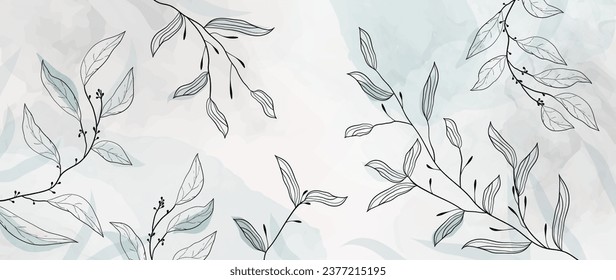 Leafy fondo hecho a mano. Papel tapiz de la línea botánica con acuarela, ramas de eucalipto y hojas. Diseño de textura de color azul y verde para banners, impresiones, arte mural y decoración doméstica.	