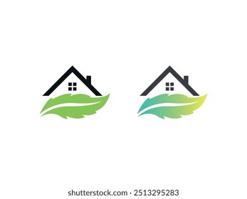 Leafy Residence Icon Vetor. Logotipo imobiliário moderno. Conceito da Casa Verde. Emblema De Propriedade Eco-Friendly. Logotipo da casa de moradia sustentável. Design de casa inspirado na natureza com símbolo de folha. Serenidade Verde.