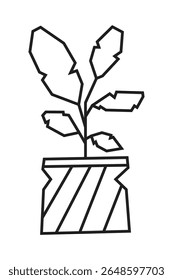 Planta de interior folhosa em estilo de contorno preto de vaso listrado