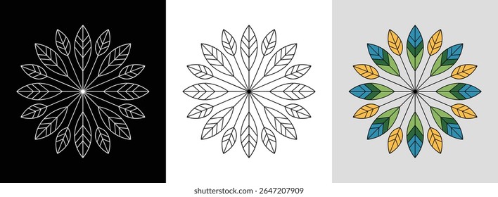 Mandala folhosa com contornos arrojados e cores naturais verdes brilhantes para decoração fresca.