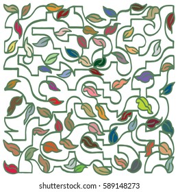 Leafy maze pattern, hand drawn, with a brush marker