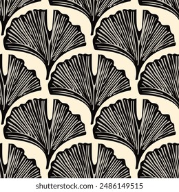 Leafy pattern, wallpaper, Leaves, design for wrapping paper. Black leafs on light background. Vintage Art Deco Seamless Pattern.