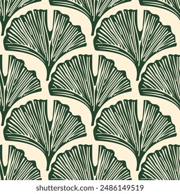 Leafy pattern, wallpaper, Leaves, design for wrapping paper. Green leafs on light background. Vintage Art Deco Seamless Pattern.