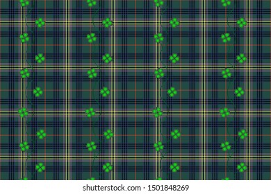 Leafy patterns on a tartan background. Stylization of folk elements