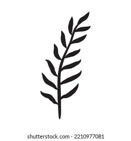 Leafy plant with decorative art isolated vector illustration on white background.