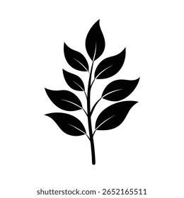 Leafy Plant Silhouette Icon on White Background for Nature, Botany, and Eco-Friendly Concepts
