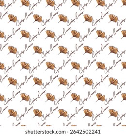 Leafy Script Ginkgo Leaves Autumn Text Pattern can be use for background and apparel design