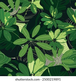 Leafy seamless pattern. Green jungle. Vector.