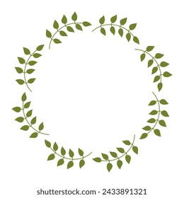 Leafy Spring Frame for congratulations quotes with copy space. Green Wreath of laurel like Leaves drawn by hand with empty place for text. Minimalist vector illustration