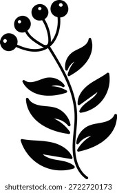 Caule de folhas com amora redonda em silhueta em negrito, contorno limpo e formas lisas. Símbolo de natureza, crescimento, saúde de ervas e botânica orgânica. Ilustração de vetor de desenhos animados.