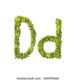 Leafy storybook font depicting a letter D in upper and lower case. Eps10 Vector.