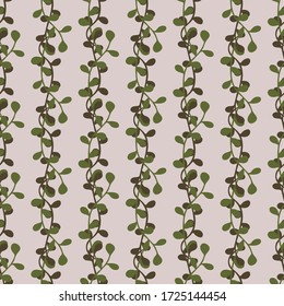 Leafy stripes seamless vector vertical pattern. Relaxing nature themed surface print design. For fabrics, stationery, wrapping paper, and natural products packaging.