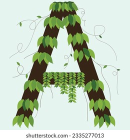 leafy style tree alphabet A, can be used in designing titles what are related to leaves and nature.