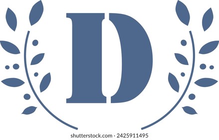 Leafy surround monogram letter D. Wreath of leaves vector illustration isolated on a white background.