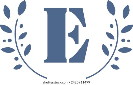 Leafy surround monogram letter E. Wreath of leaves vector illustration isolated on a white background.