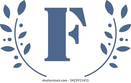 Leafy surround monogram letter F. Wreath of leaves vector illustration isolated on a white background.