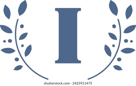 Leafy surround monogram letter I. Wreath of leaves vector illustration isolated on a white background.