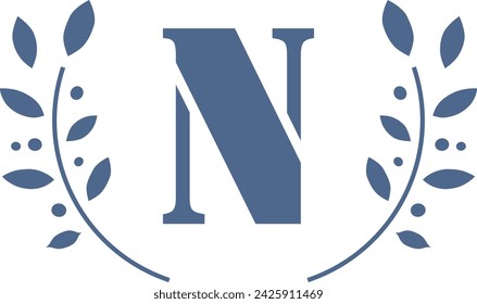 Leafy surround monogram letter N. Wreath of leaves vector illustration isolated on a white background.