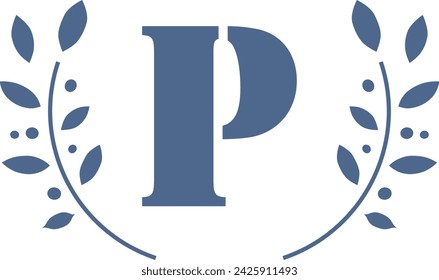 Leafy surround monogram letter P. Wreath of leaves vector illustration isolated on a white background.