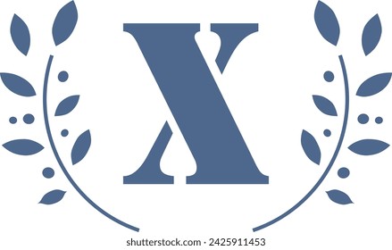 Leafy surround monogram letter X. Wreath of leaves vector illustration isolated on a white background.
