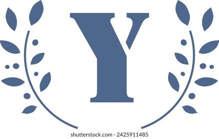 Leafy surround monogram letter Y. Wreath of leaves vector illustration isolated on a white background.