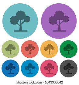 Leafy tree darker flat icons on color round background