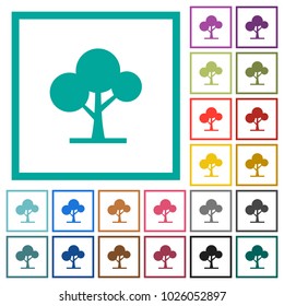 Leafy tree flat color icons with quadrant frames on white background