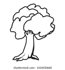 leafy tree icon cartoon isolated in black and white vector illustration graphic design