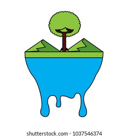 leafy tree mountains melted landscape warning vector illustration