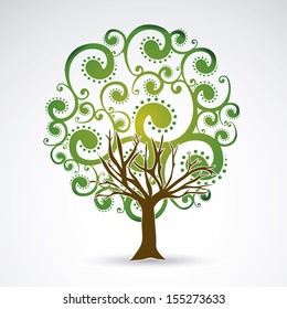 leafy tree over white background vector illustration