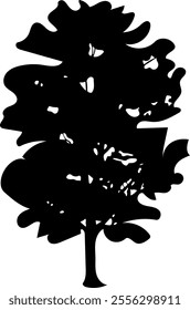 Leafy tree silhouette isolated on transparent background. Vector illustration.