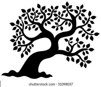 Leafy tree silhouette - vector illustration.