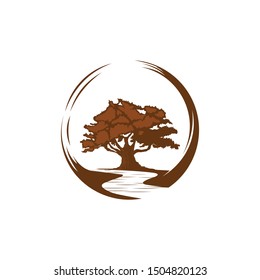 leafy tree with stem and leaf logo template