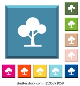 Leafy tree white icons on edged square buttons in various trendy colors