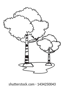 leafy trees icon cartoon in black and white vector illustration graphic design