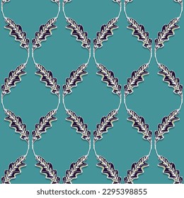 A leafy trellis seamless vector pattern on teal