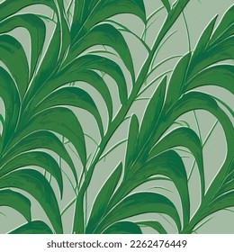 Leafy tropical emboss 3d seamless pattern. Embossed green palm leavesbackground. Grunge dirty colorful backdrop. Line art grungy textured green leaves. Abstract hand drawn surface plants ornaments. 