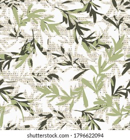 Leafy vector seamless pattern. Floral cream  background wallpaper with lime autumn leaves, branches, abstract ornaments. Surface modern texture. Ornate luxury design for fabric, textile, prints