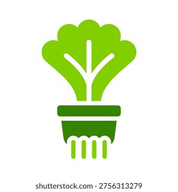 A leafy vegetable with exposed roots represents fresh produce from a hydroponic system. This graphic suits farming brands, greenhouse materials, salad crop packaging, and indoor garden presentations