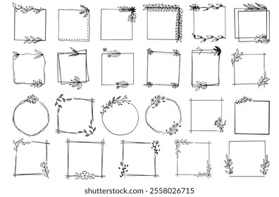 leafy wreath square frame drawing