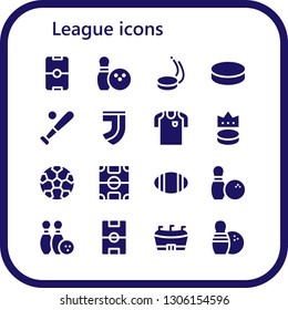 league icon set. 16 filled league icons.  Simple modern icons about  - Football, Bowling, Puck, Baseball, Juventus, Football jersey, Football field, Rugby