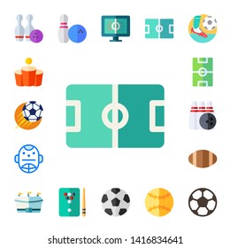 League Icon Set. 17 Flat League Icons.  Simple Modern Icons About  - Bowling, Beer Pong, Soccer Ball, Football Field, Hockey Mask, Rugby, Football, Billiard, Baseball