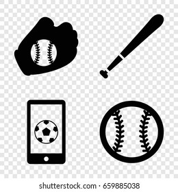 League icons set. set of 4 league filled icons such as football on phone, baseball glove, baseball