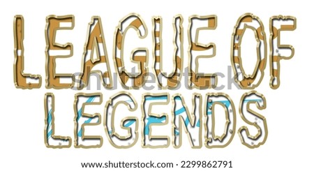 LEAGUE OF LEGENDS (LOL) text font, GAMES MOBILE, 3d light bulb alphabet with gold frame isolated on white background. gold glossy dripping font. Vector illustration.