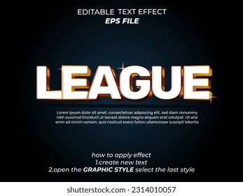 league text effect, font editable, typography, 3d text. vector template