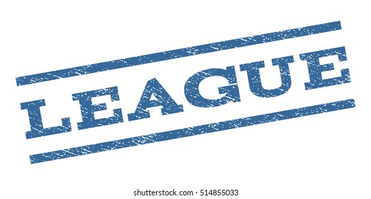 League watermark stamp. Text caption between parallel lines with grunge design style. Rubber seal stamp with dust texture. Vector cobalt blue color ink imprint on a white background.