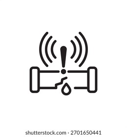 Ícone de detecção de vazamento simbolizando inspeção do sistema e identificação de escape de fluido, representando segurança industrial especializada, manutenção de utilidades modernas e sistemas de integridade de processo.